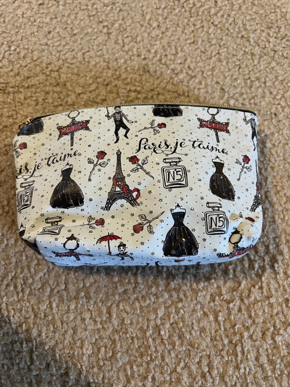 Paris-themed Cosmetic Pouch in White, Black & Red